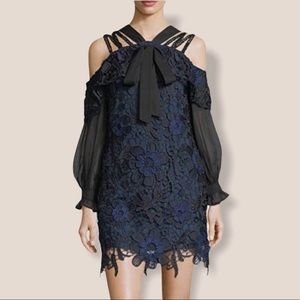 SelfPortrait Cold Shoulder 3D Floral Guipure Dress
